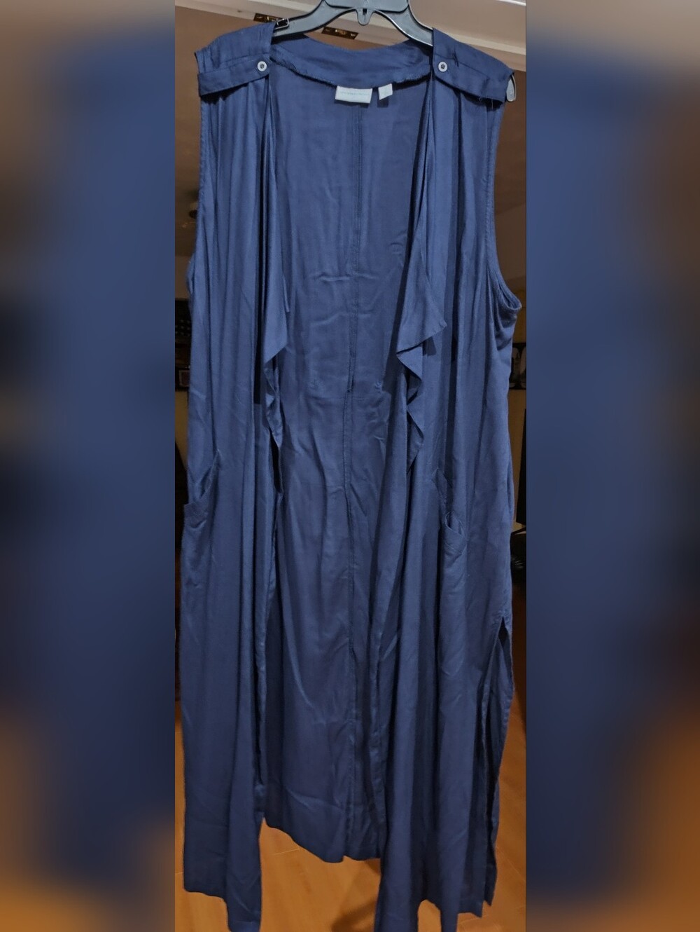 Long Sleeveless Navy Blue & Coral Duster Vest